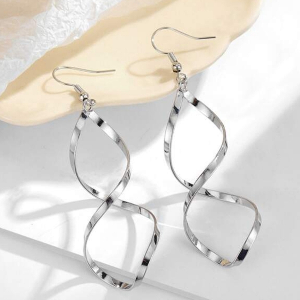 💖 Silver Dangly Earrings Jewelry Hoop Swirl Swirly NEW Loop Long Fun